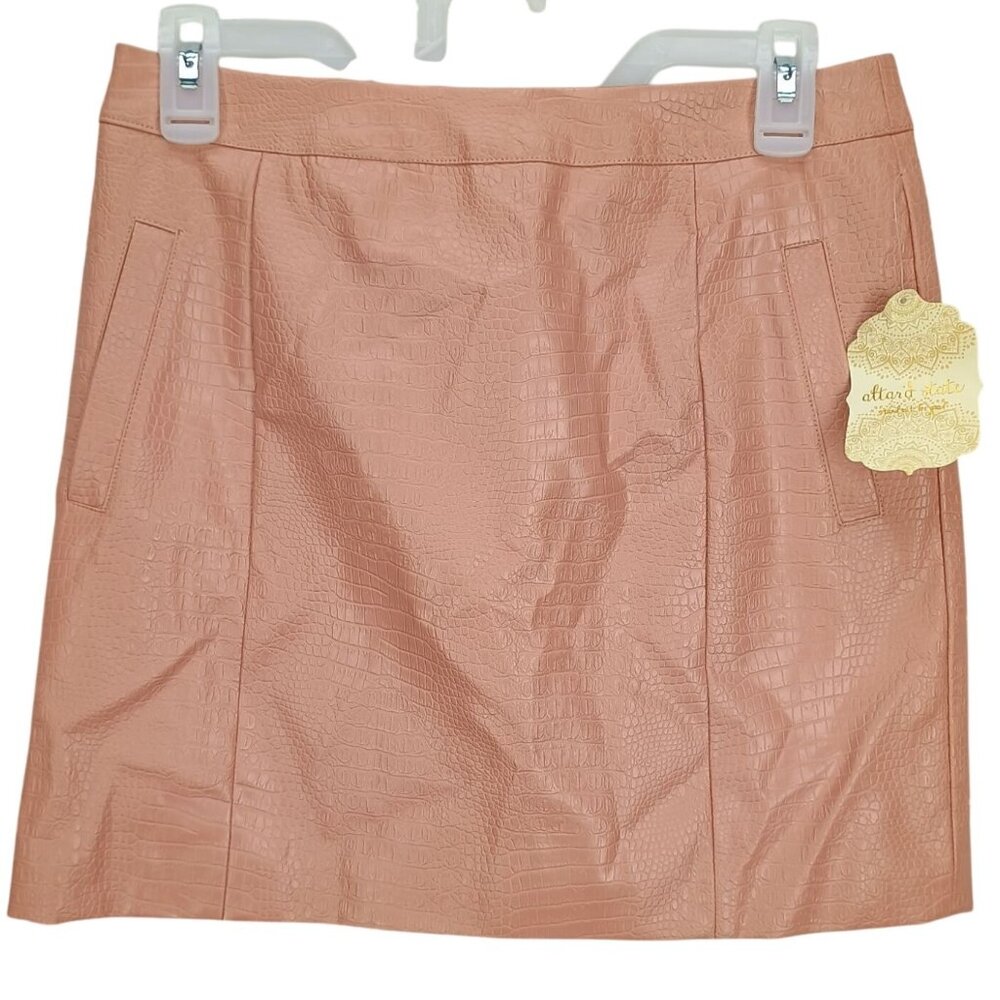 Altard State Womens Crocodile Embossed‎ Faux Leather Mini Skirt Pink Size M